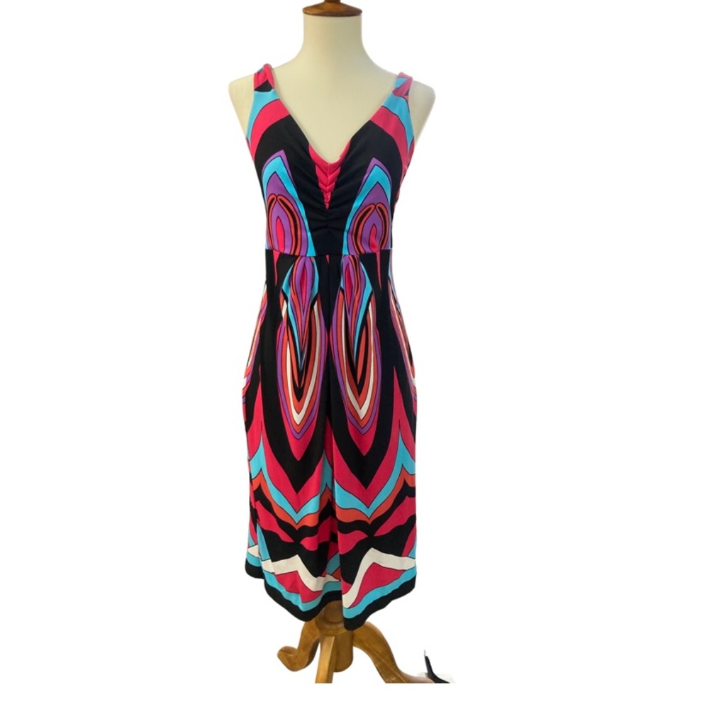Tribal Multi Color sleeveless V-Neck Midi Dress Size Medium